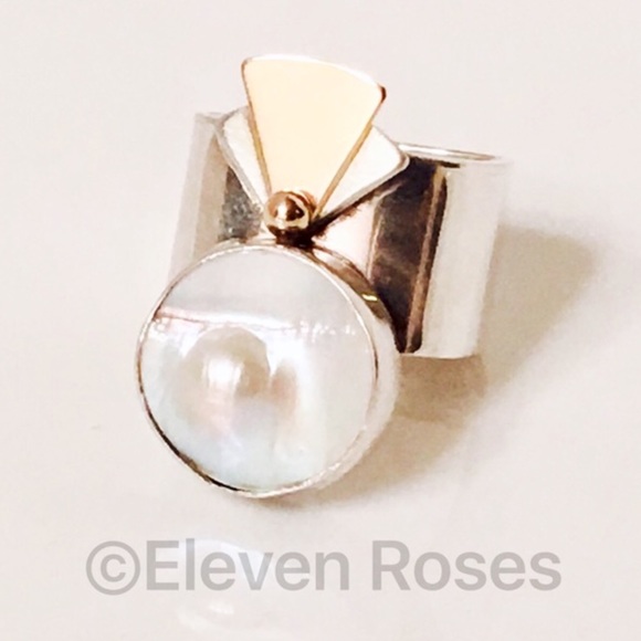 Sterling 14k Gold Extra Large Pearl Abstract Ring - Picture 5 of 5